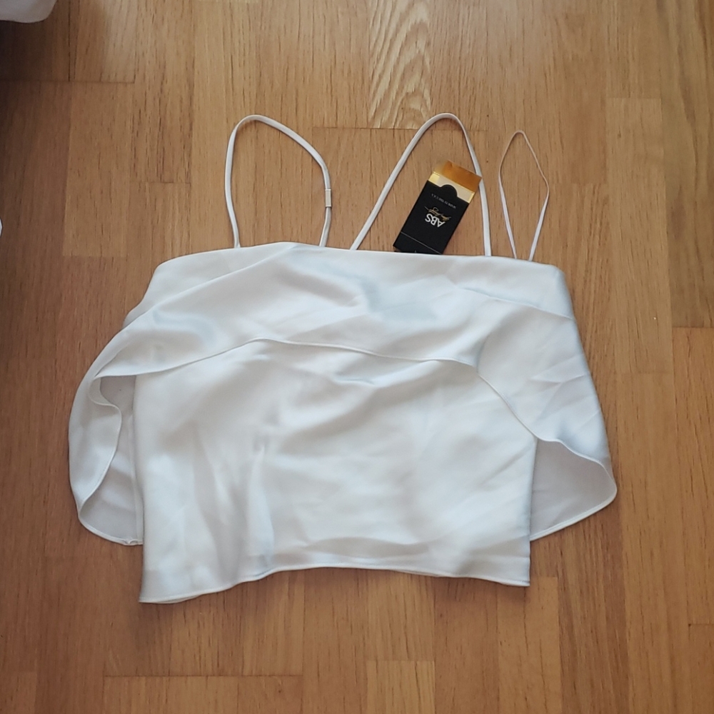 ABS white popover satin cami top L